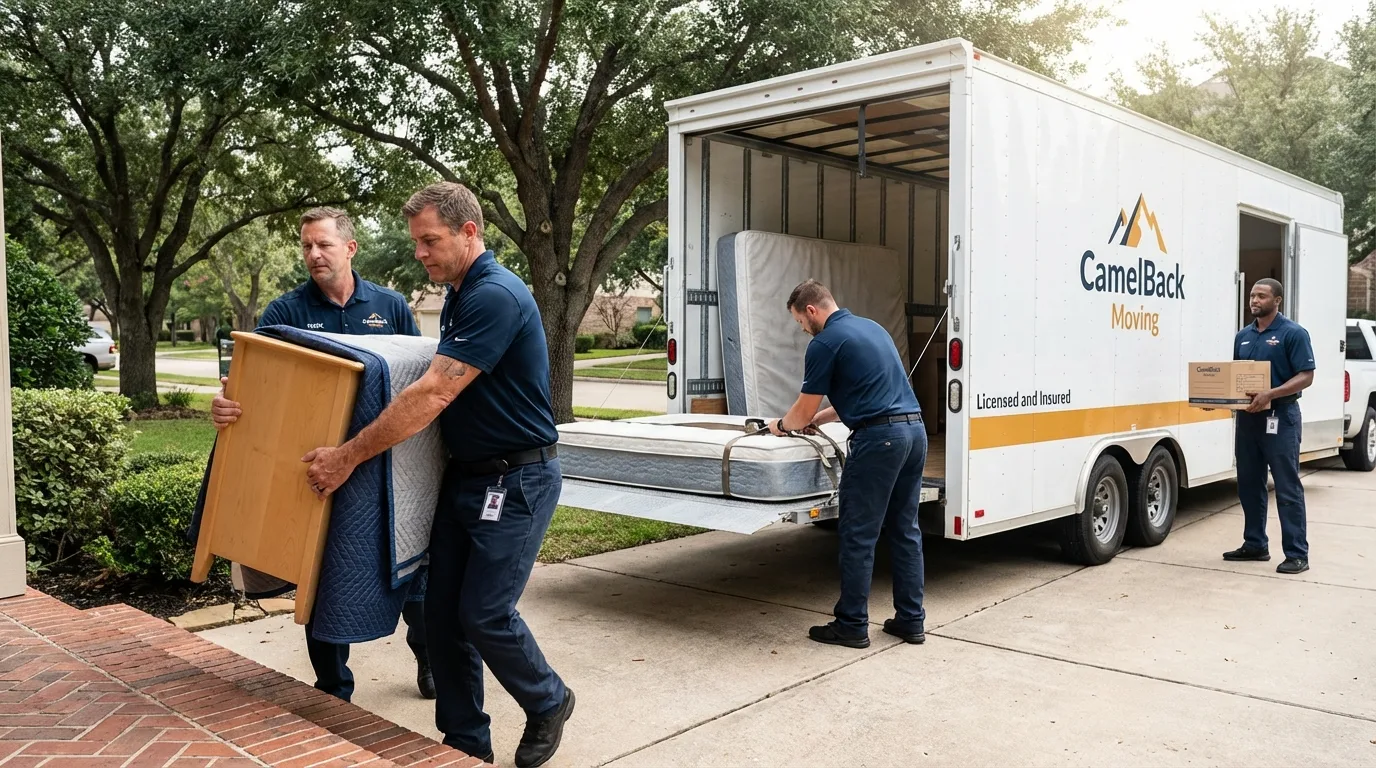 Crew loading residential truck for cross-state move from Champlain, NY