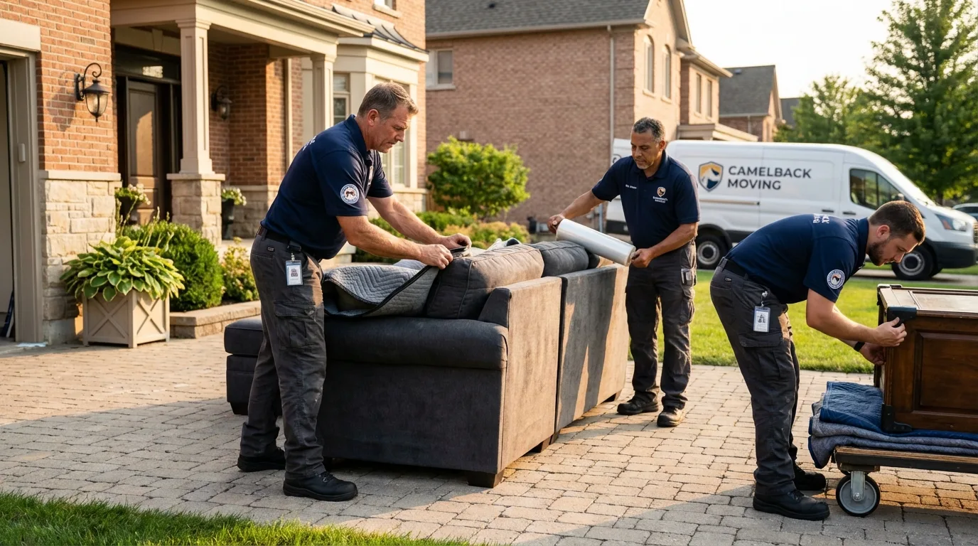Large estate moving crew wrapping furniture in Champlain, NY